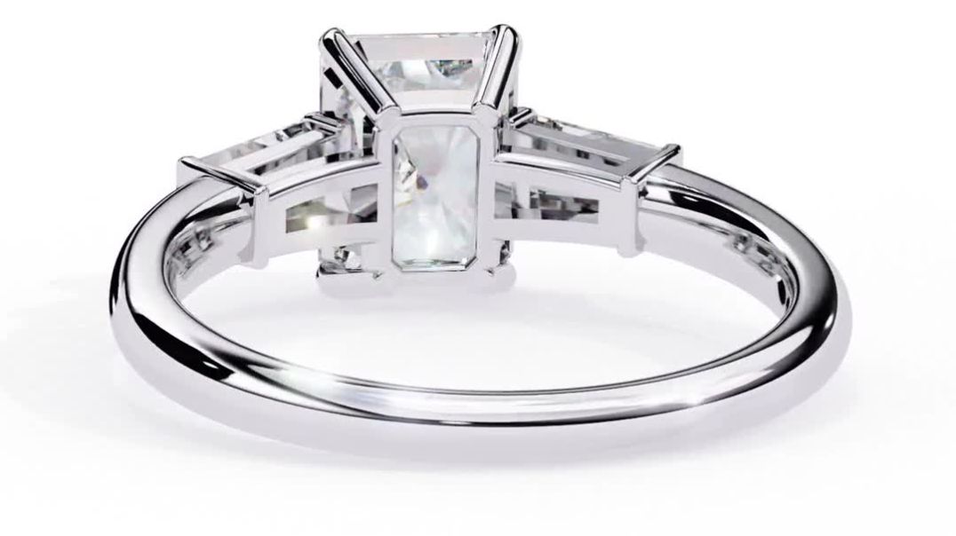 Radiant with Baguette Three Stone Engagement Ring
