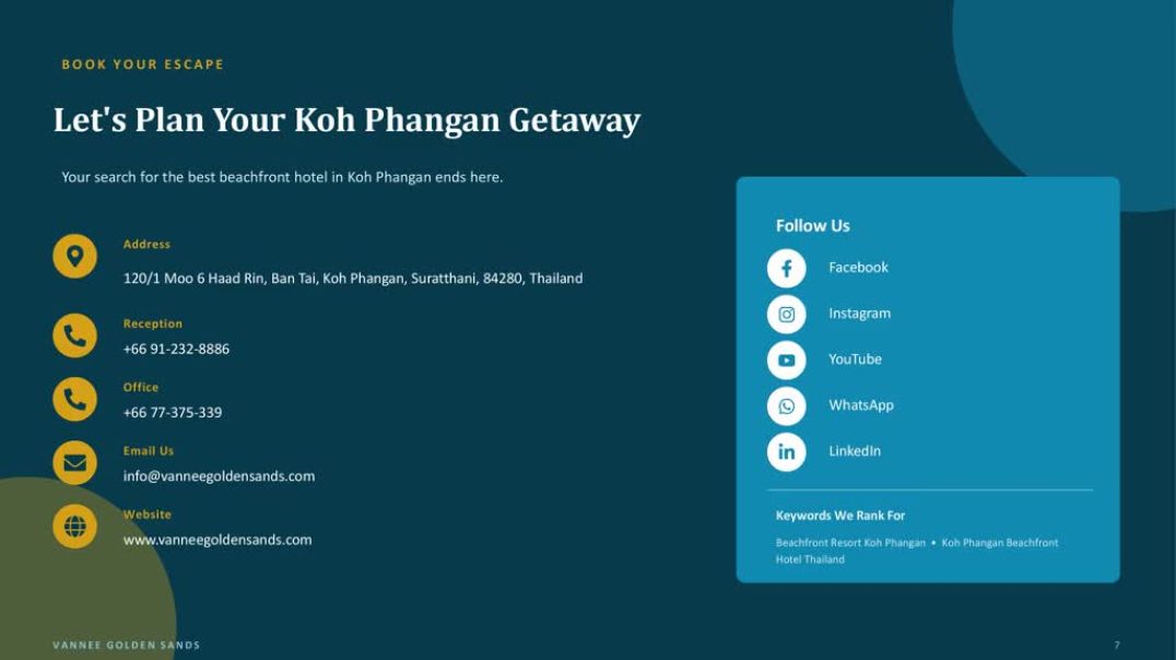 Koh Phangan Luxury Hotel | Vannee Golden Sands Resort